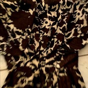 1960s COCKTAIL DRESS. Silk brown and white bold floral like print